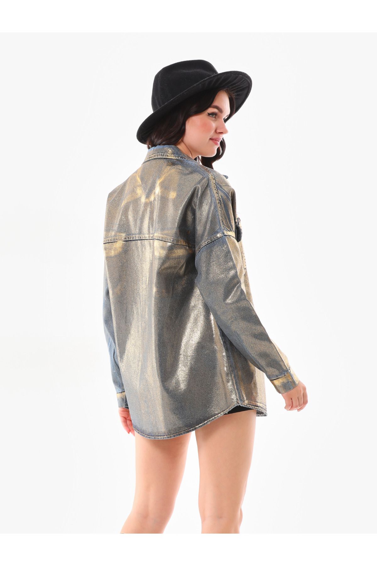 Gold Çift Cepli Varaklı Sarı Gömlek - 0333 - Görsel 5