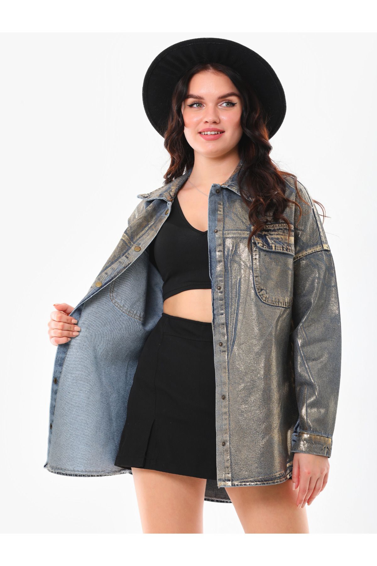 Gold Çift Cepli Varaklı Sarı Gömlek - 0333 - Görsel 6