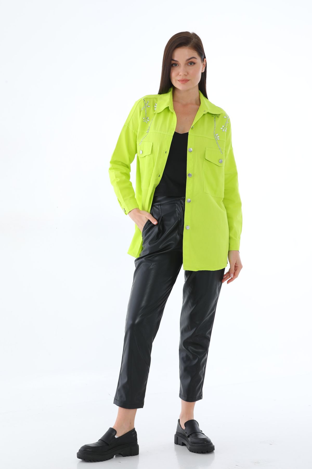 Taşlı Gümüş Düğmeli Iki Cepli Gömlek - 0247 - Görsel 8