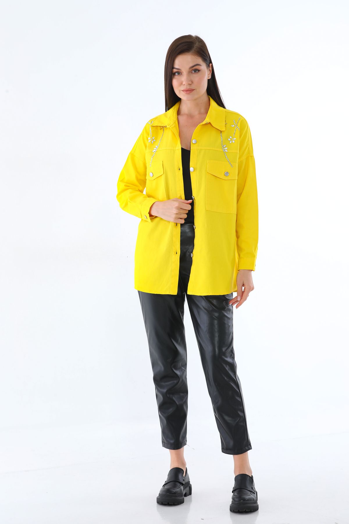 Taşlı Gümüş Düğmeli Iki Cepli Gömlek - 0247 - Görsel 15