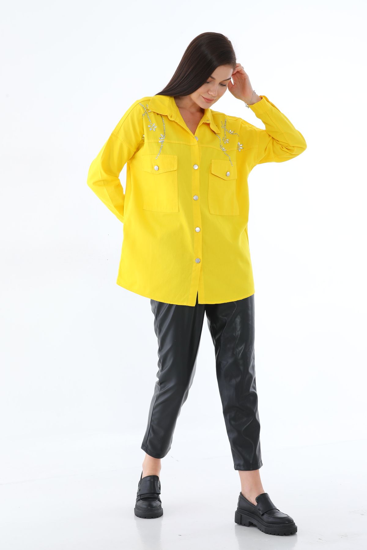 Taşlı Gümüş Düğmeli Iki Cepli Gömlek - 0247 - Görsel 20